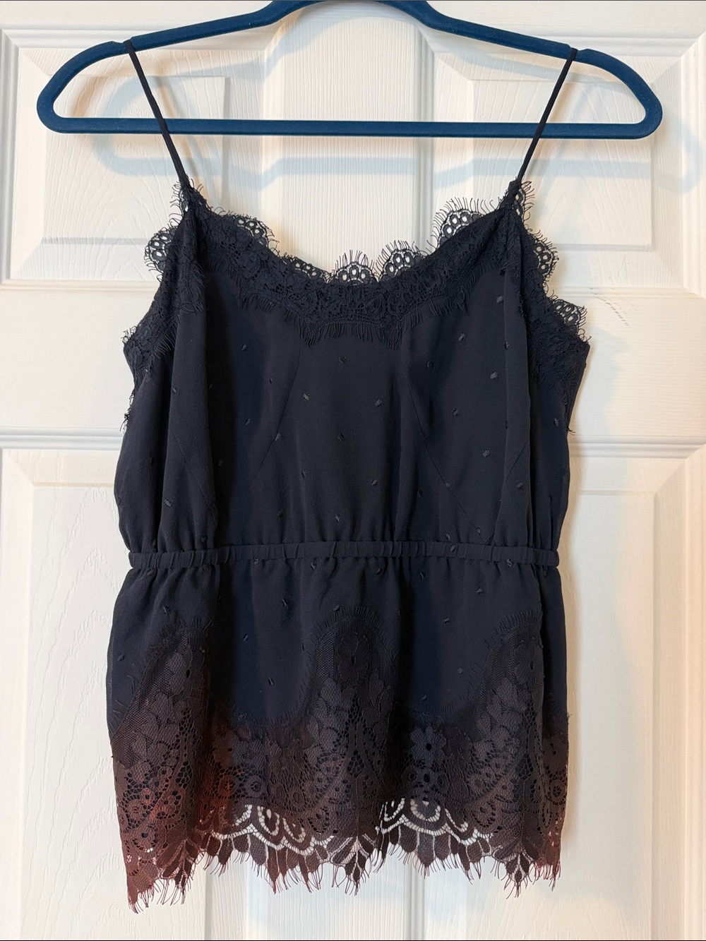 Lewit Silk Navy Lace-Trim Camisole with Intricate Dip Dye Detail Size XS